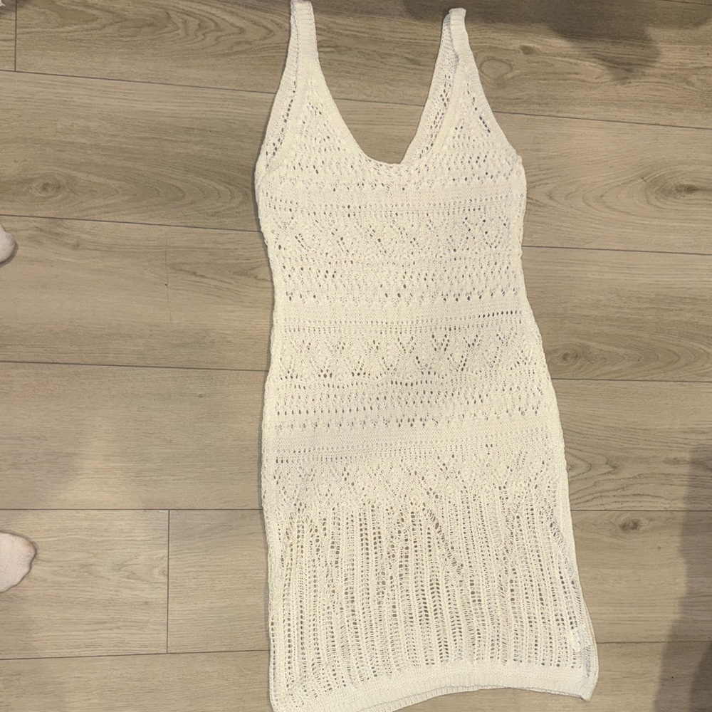 White Knit Sleeveless Dress/cover up - Picture 2 of 2